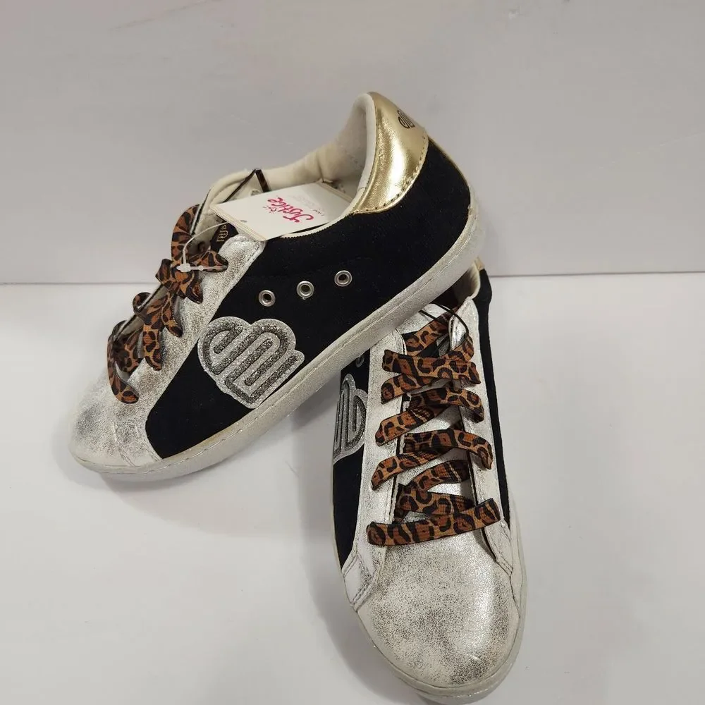 Justice Sport Sneakers Black & Silver Low Court Casual Size 6 New